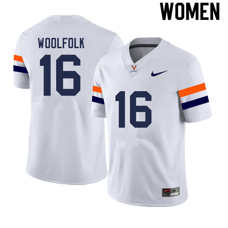 Women #16 Jay Woolfolk Virginia Cavaliers College Football Jerseys Sale-White